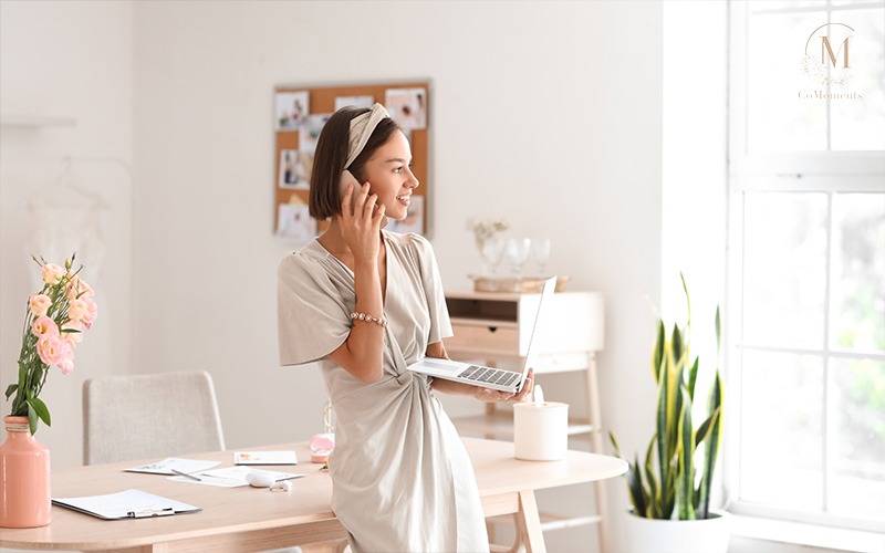 A wedding planner on the phone